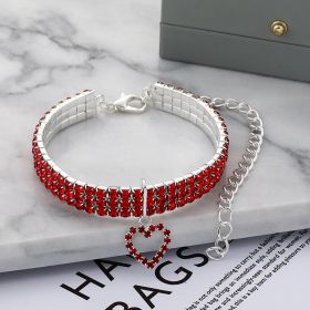 Three-row Stretch Pet Rhinestone Necklace Cat Dog Collar (Option: Red-S)